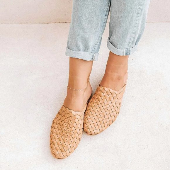 Liberté Shoes - Liberté Tulum Woven Leather Mules - Cream/Tan - Size 7